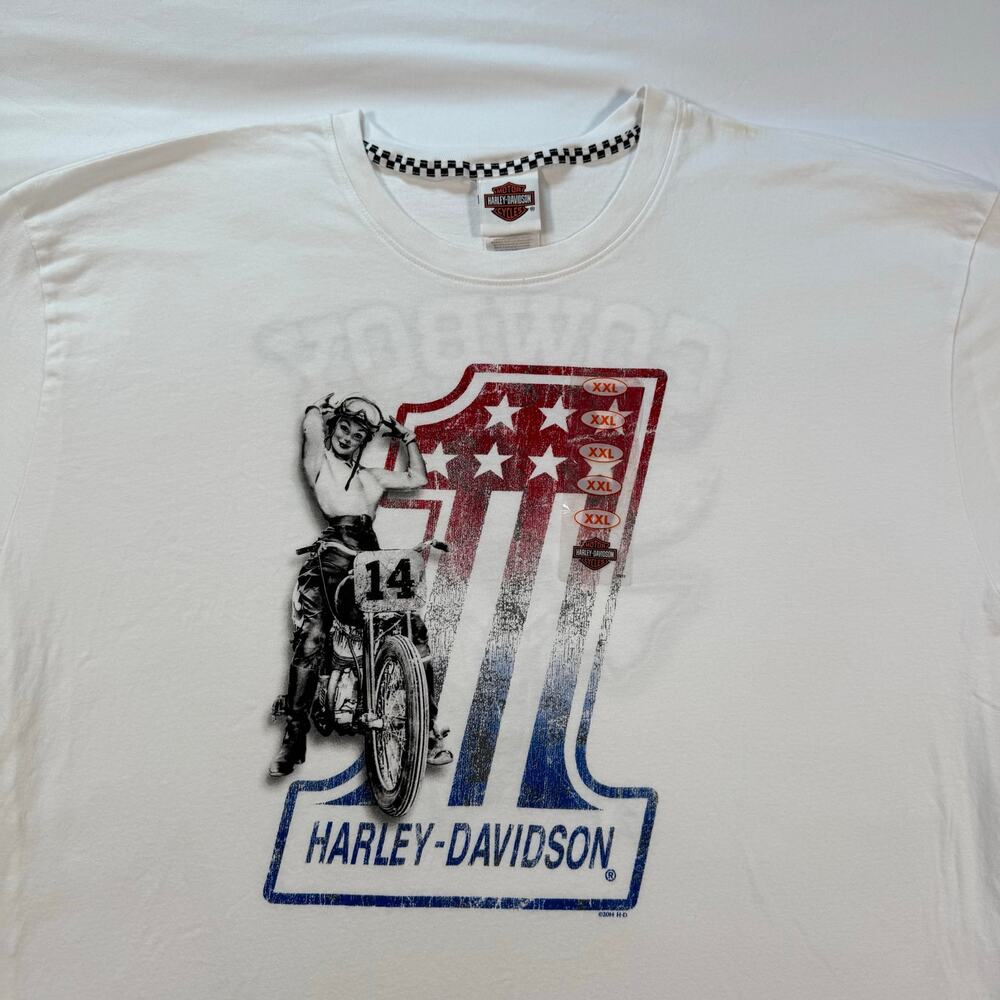 Harley Davidson Austin Texas Biker Girl White Shirt Size XXL 2014 Made in USA